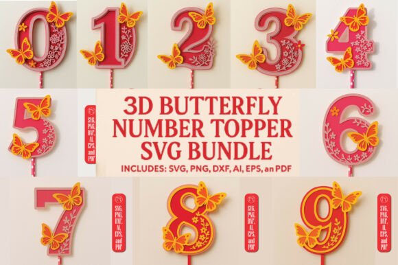 3D Butterfly Number Topper SVG Bundle