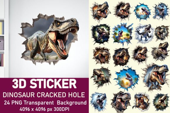 3D Dinosaur Cracked Hole Stickers