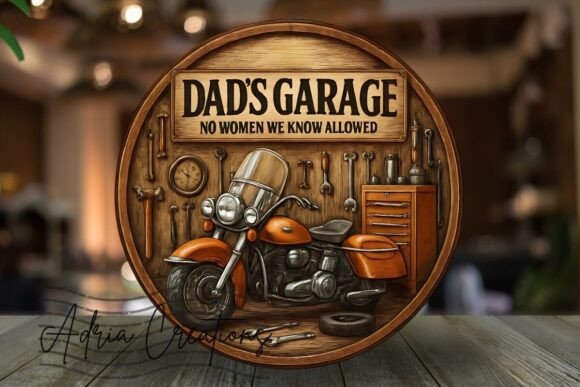 3D Father s Day, Dad s Garage Round Png