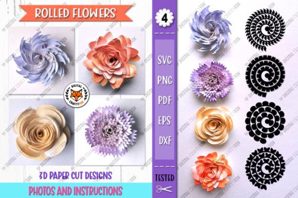 3D Flowers Paper Cut, Rolled Flowers SVG