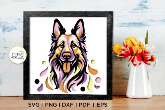 3D German Shepherd Shadow Box SVG: Bringing Depth to Your Dog Lovers’ Decor