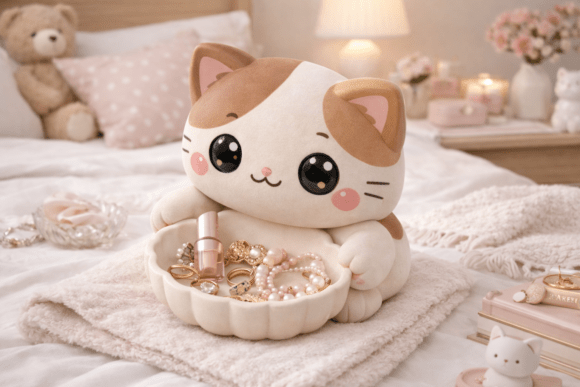 Cute Cat Jewelry Holder Bowl STL 3D Model for 3D Print