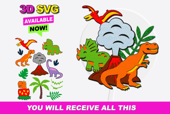 Dinosaur Silhouette Elements 3D SVG