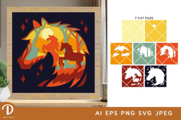 Horse 3D Shadow Box Paper Cut SVG