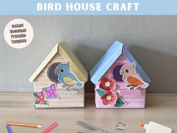 Printable 3D Bird House Paper Craft