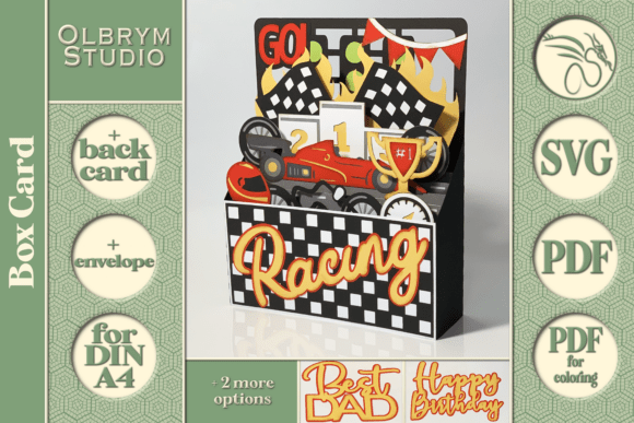 Racing 3D Greeting Card SVG