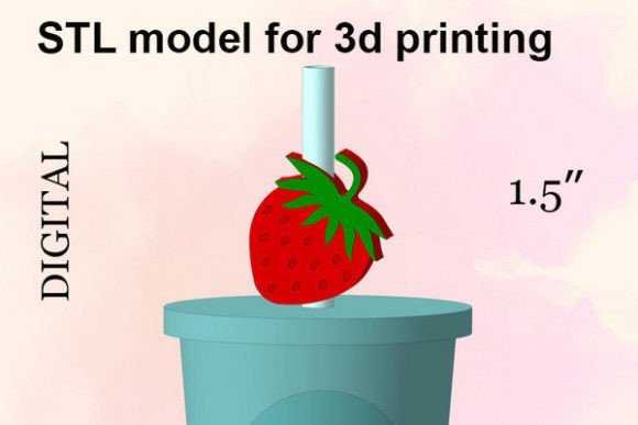 Strawberry Straw Topper, 3d Print File