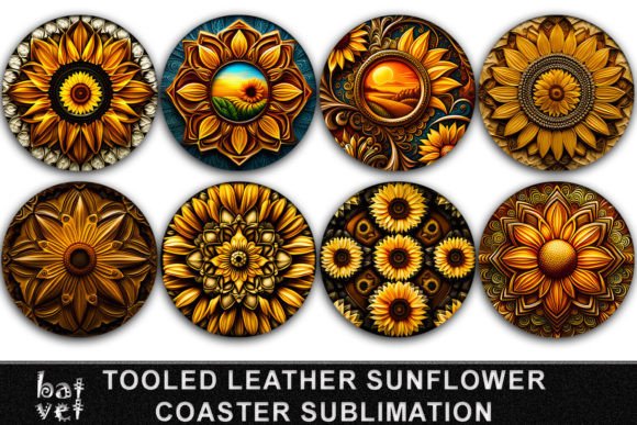 Tooled Leather 3D Sunflower Coaster PNG: Elevate Your Sublimation Projects with Professional-Grade Designs